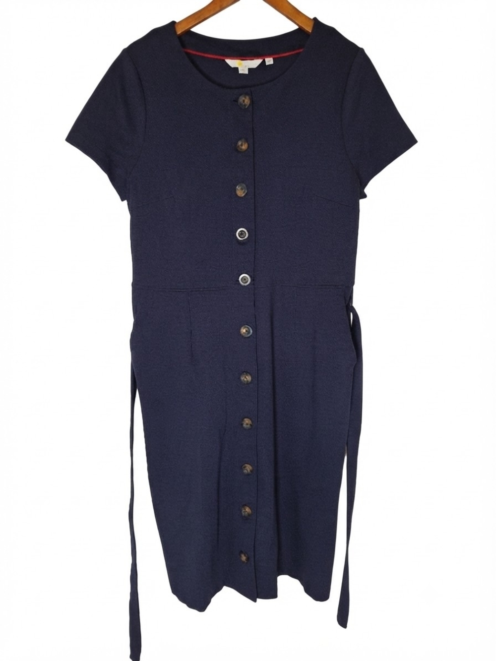 Boden Navy Short-Sleeve Button-Front Midi Dress Size 12L
